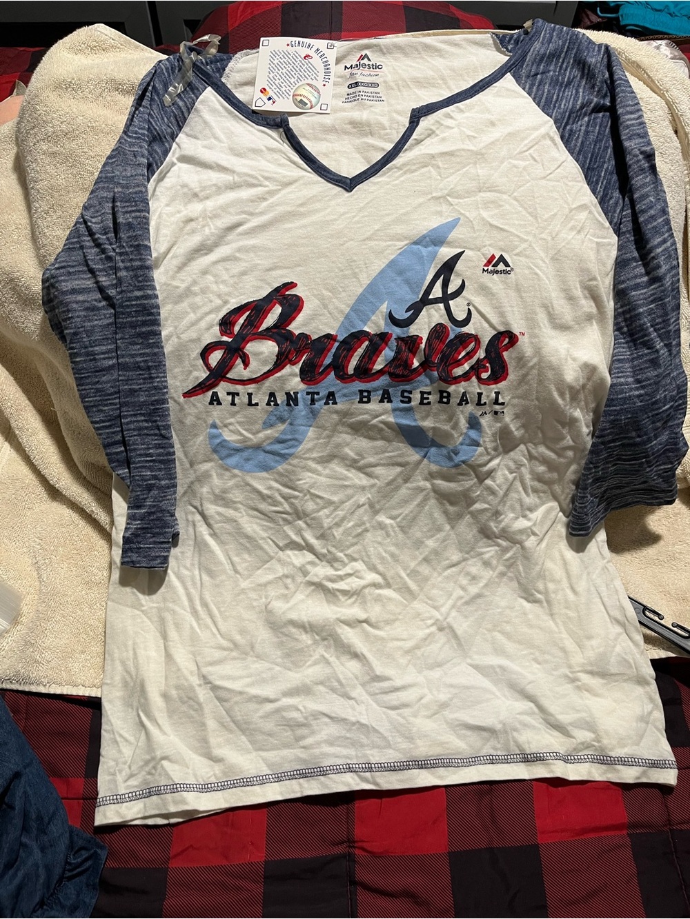 Majestic Atlanta Braves Long Sleeve Raglan Tee - White & Blue